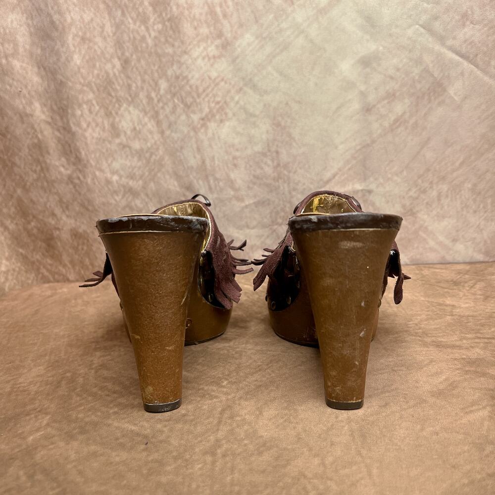 Vintage Y2K l.e.i Annetteco Fringe Clogs High Heel Studded Indie Euro McBling - Picture 4 of 13